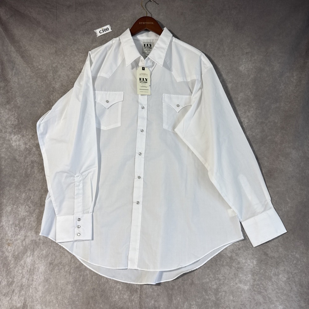Ely Cattlemen Shirt Men's Size Xxl White Long Sleeve Pearl Snap Buttons NWT